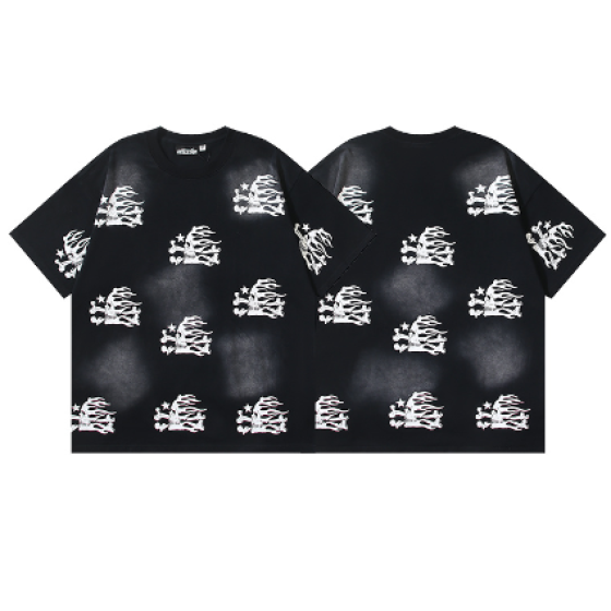 Hellstar Washed Retro Trendy Print Short-Sleeve T-Shirt